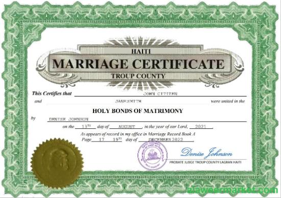 Haiti marriage certificate Word and PDF template